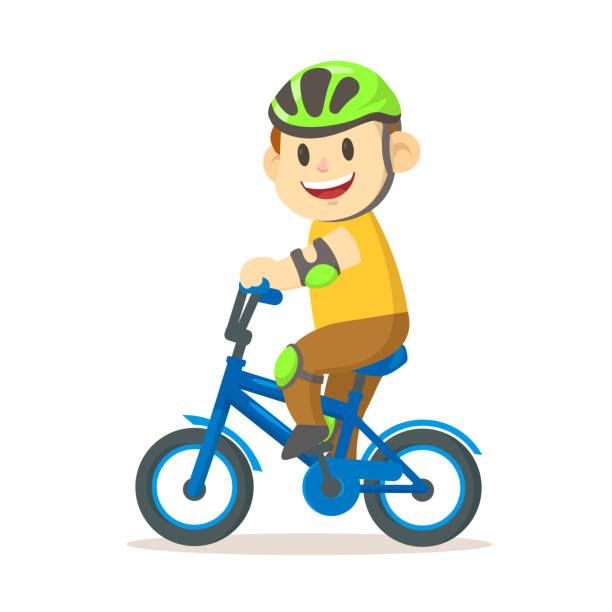 ilustrações de stock, clip art, desenhos animados e ícones de smiling boy in the helmet riding a bicycle. sport and fitness. cartoon vector flat illustration. isolated on white background. - youth league
