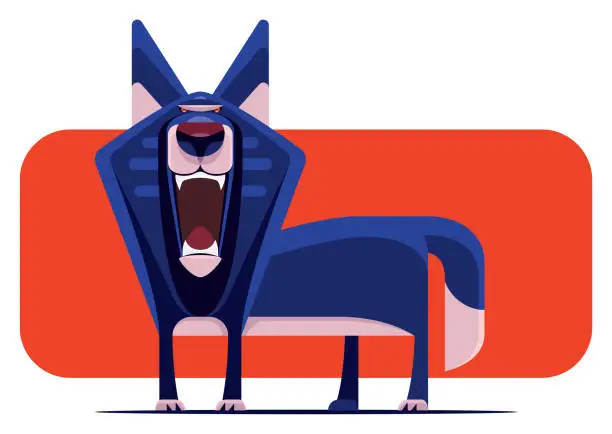Vector illustration of angry wolf yawning