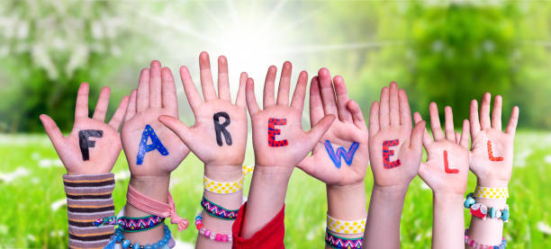 istock Children Hands Building Word Farewell, Grass Meadow 1222740880