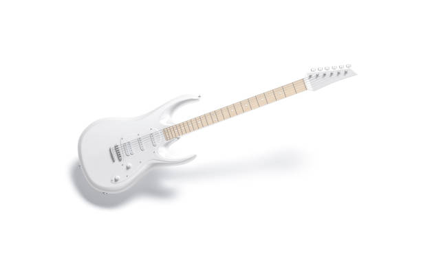 istock Blank white electric guitar mock up, no gravity 1222742120