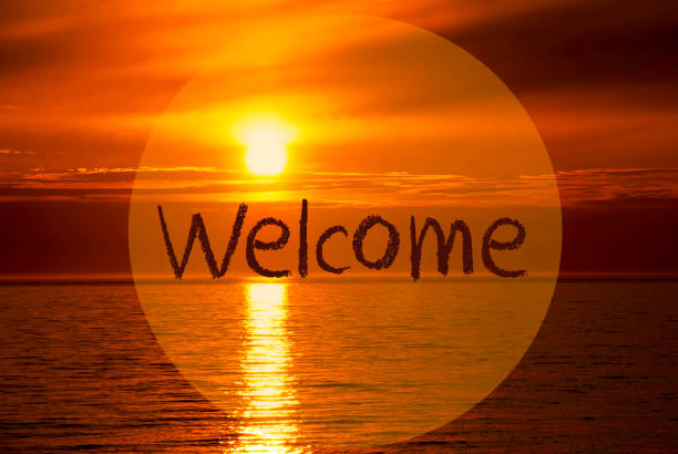 istock Romantic Ocean Sunset, Sunrise, English Text Welcome 1222742574