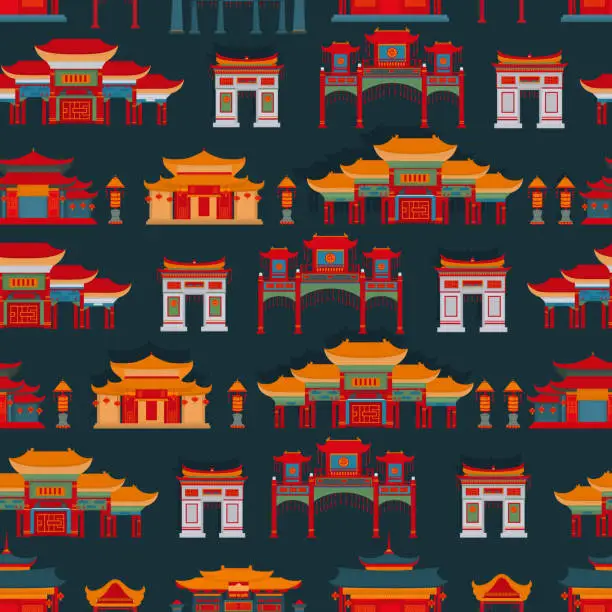 Vector illustration of Seamless vector pattern with Chinese temples