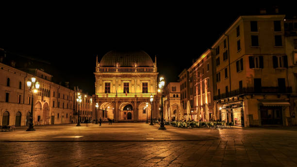 Piazza Loggia (Brescia) - Italy Night photo of the main square of Brescia brescia stock pictures, royalty-free photos & images