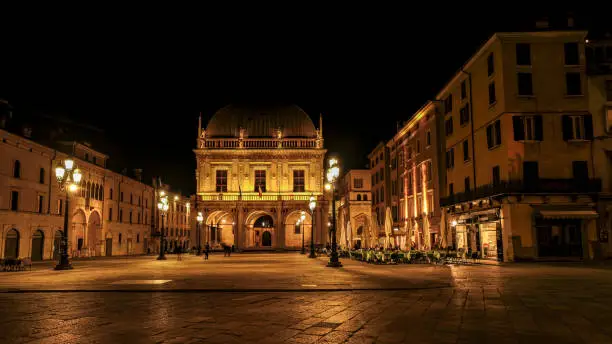 Night photo of the main square of Brescia