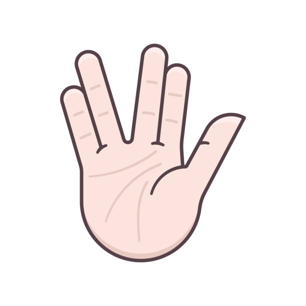 Vulcan salute gesture isolated vector illustration Vulcan salute hand gesture isolated vector illustration for First Contact Day on April 5th. Science Fiction appreciation symbol. vulcan salute stock illustrations