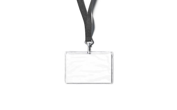 istock Blank black lanyard with laminated horizontal name badge mockup, isolated 1222746621
