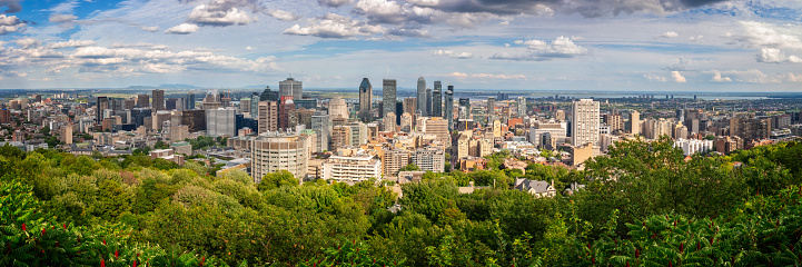 Panorama of Montreal downtown. Aerial view of the city skyline from Mount Royal in summer, in Montreal, Quebec, Canada
