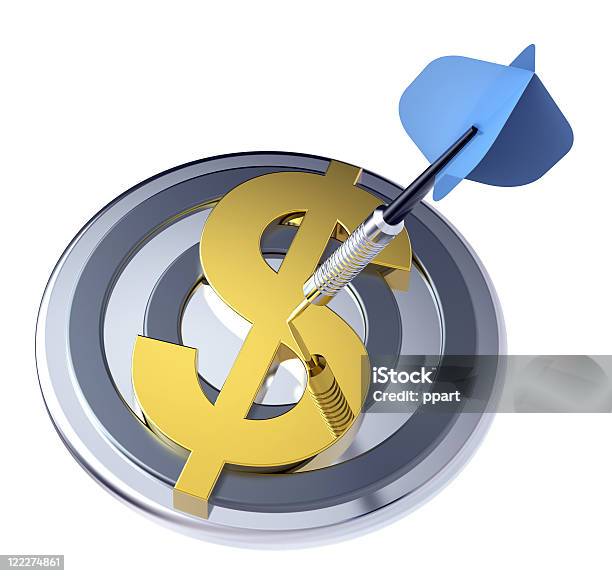 Blue Dart In The Target With Dollar Sign On It Stock Photo - Download Image Now - Accuracy, Achievement, Aiming