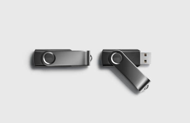 istock Blank black opened and closed usb stick mockup, isolated 1222750157