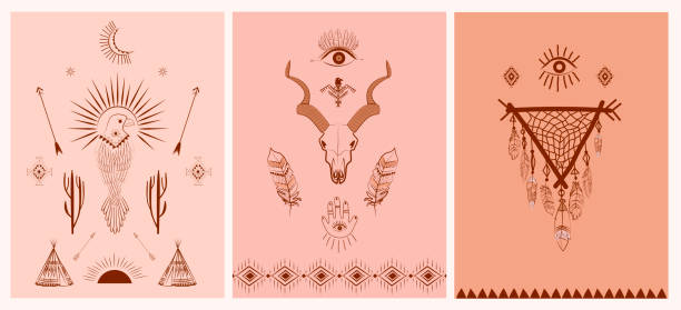 kolekcja boho i plakatów plemiennych - ox tail stock illustrations