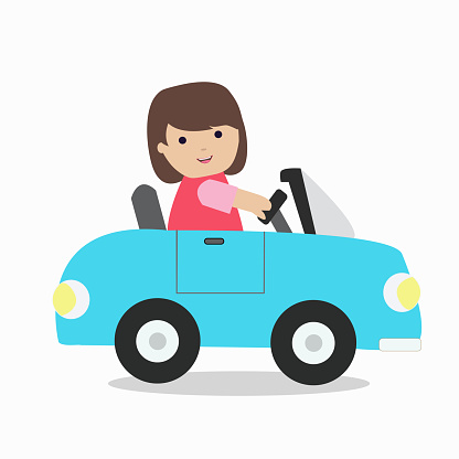 Cute Cartoon Girl Driving A Car Stock Illustration - Download Image Now -  Adult, Art, Beauty - iStock