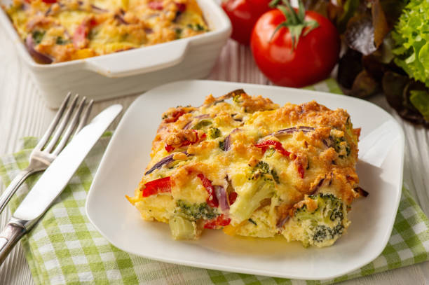 istock Colorful vegetable casserole with cheese, vegetarian dish. 1222752928