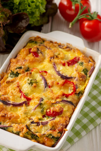 istock Colorful vegetable casserole with cheese, vegetarian dish. 1222752938