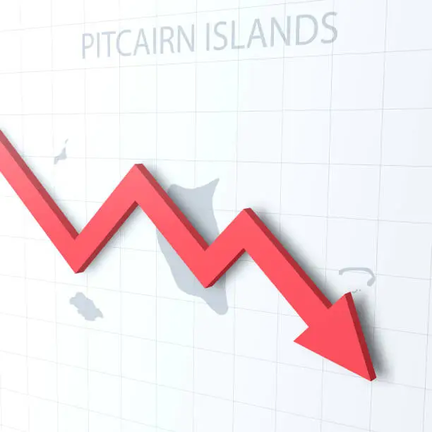 Vector illustration of Falling red arrow with the Pitcairn Islands map on the background