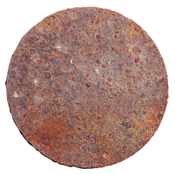 istock Very rusty round vintage iron sewer damper. Isolated 1222753510