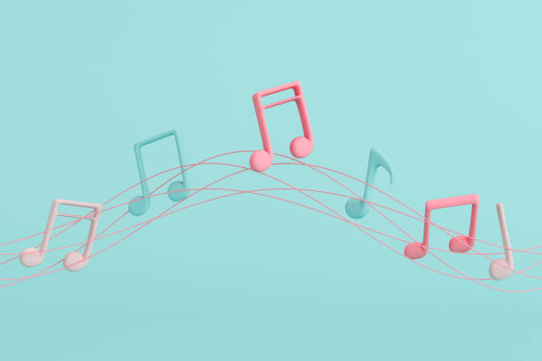 istock Minimal illustrate of music note floating on lines. 3D rendering. 1222759255
