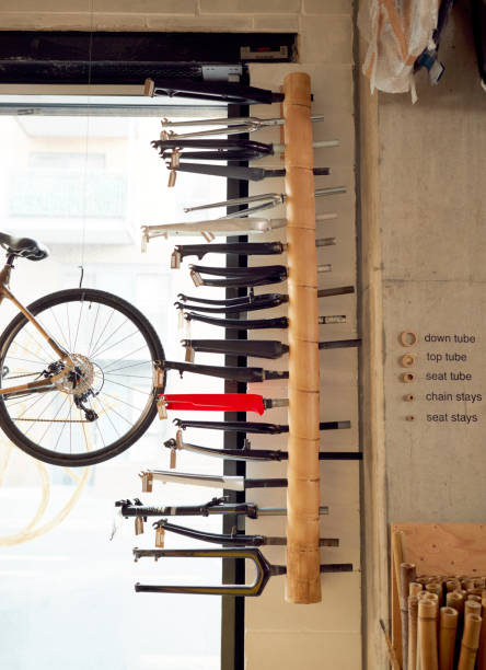 istock Rack Containing Assortment Of Bicycle Forks In Workshop 1222762928