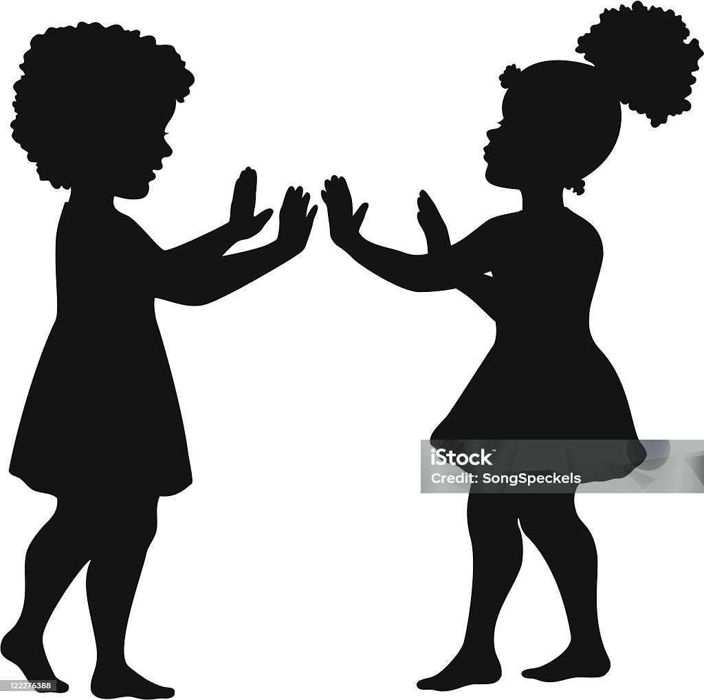 Girls playing hand clapping game  In Silhouette stock vector