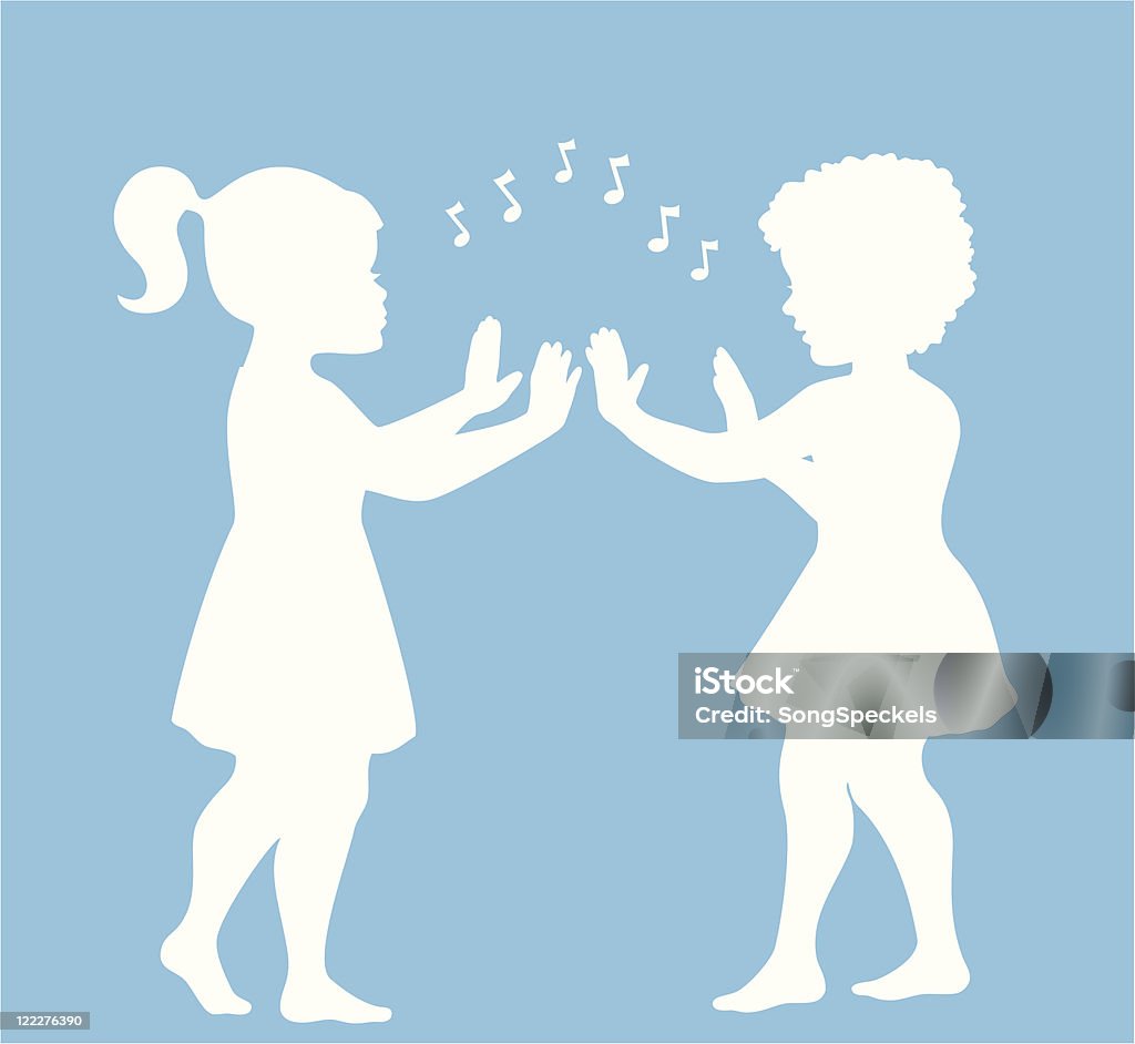 Petites filles chanter et jouer de la main Comptine à gestes - clipart vectoriel de Enfant libre de droits