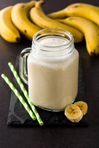 istock Banana smoothie in jar 1222764304