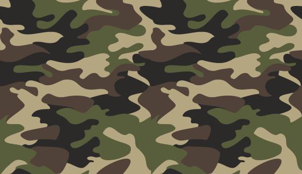 tarnmuster hintergrundvektor. klassische kleidung stil maskierung camo wiederholen druck. virtueller hintergrund für online-konferenzen, online-übertragungen. grün braun schwarze olivenfarben wald textur - camouflage stock-grafiken, -clipart, -cartoons und -symbole