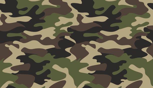 illustrations, cliparts, dessins animés et icônes de vecteur de fond de modèle de camouflage. impression classique de camouflage de type vêtement. fond virtuel pour les conférences en ligne, les transmissions en ligne. couleurs d’olive noire brunes vertes texture de forêt - camouflage