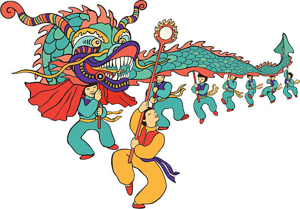 illustrations, cliparts, dessins animés et icônes de danse du dragon nouvel an chinois - fire illustration and painting dragon art