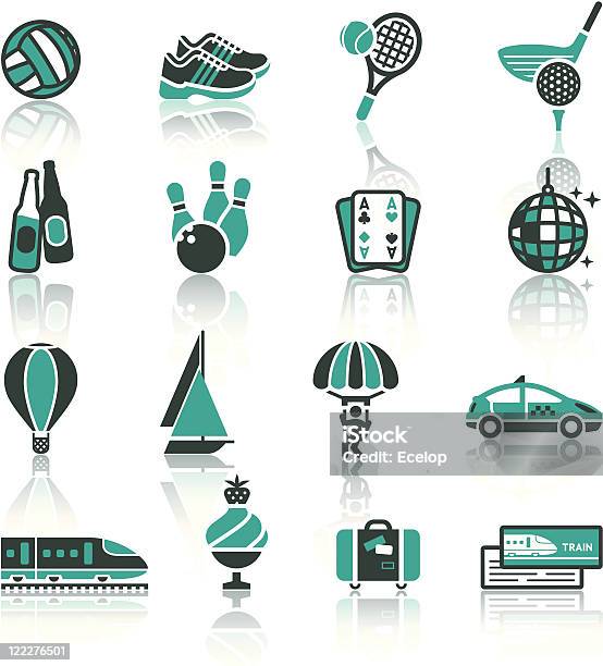 Отдых Отдых Travel Icons Set — стоковая векторная графика и другие изображения на тему Гольф - Гольф, Теннисный мяч, Ten Pin Bowling