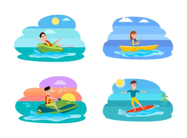 Vector illustration of Sport Summer Activities Set Vector Illustration