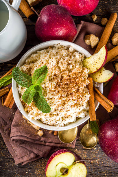 istock Rice porridge with red apples 1222768172