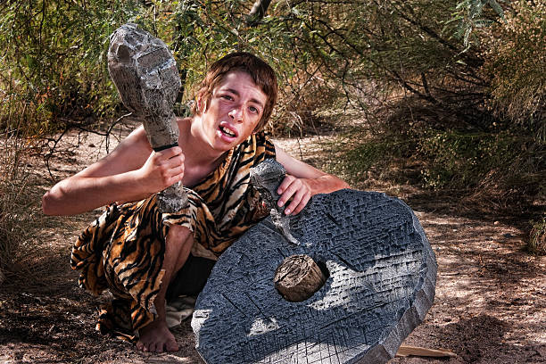 Confused Cave Boy stock photo