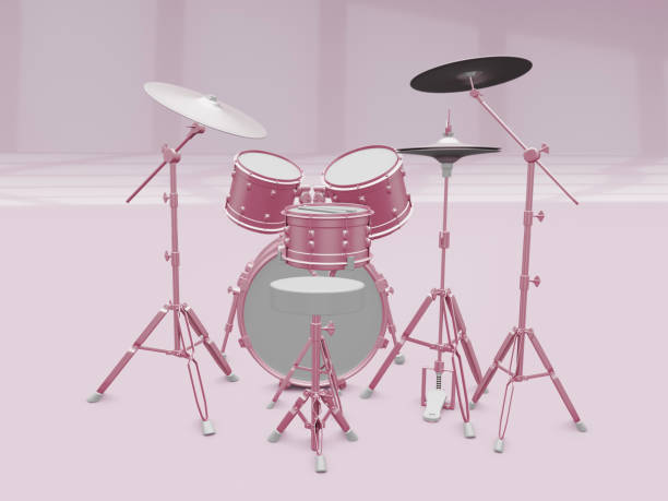 istock Pink acoustic drum set on a pink background. 3d illustration 1222771623