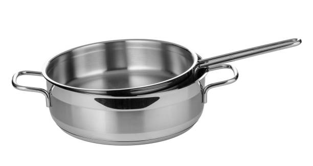 istock Set of stainless steel dishware isolated on white background 1222771999