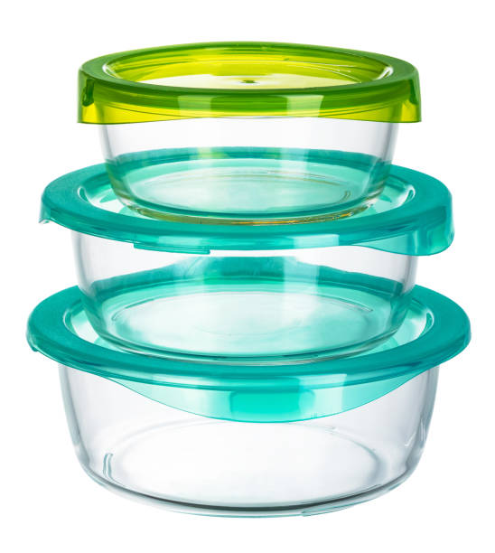 Glass container with lid isolated on white background