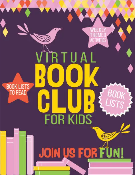 Vector illustration of Colorful Online Book Club Poster