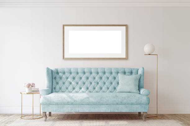 istock Romantic living room with the blue couch. 3d render. 1222774813