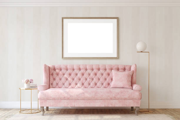 istock Romantic living room with the pink couch. 3d render. 1222774922