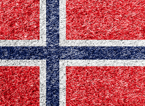 Norway flag on grass background texture