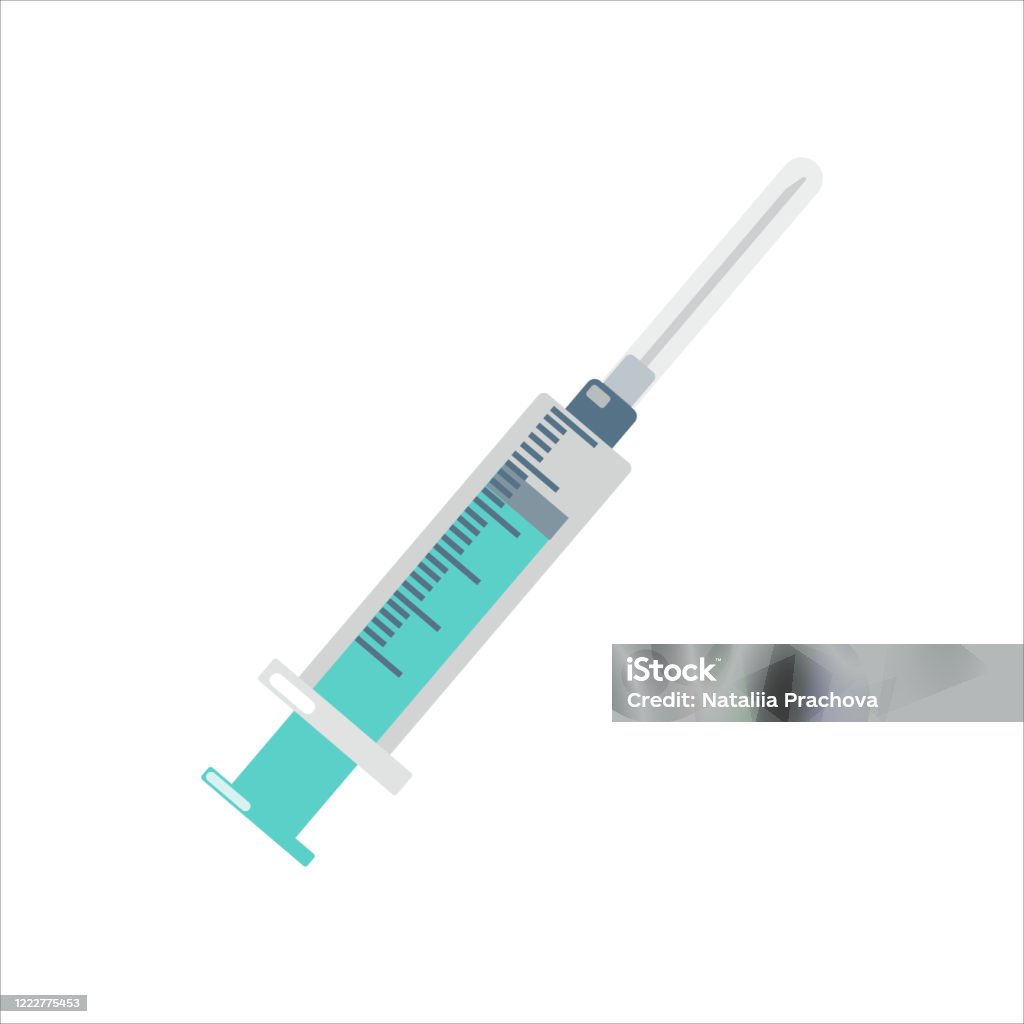 Vector Illustration Of Medical Syringes With Needle In Flat