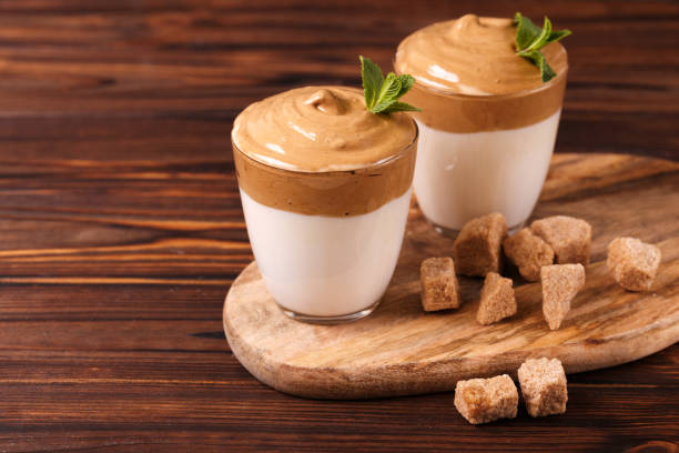 istock whipped dalgona coffee with milk and sugar. South Korean drink 1222778192