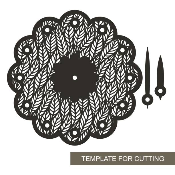 zegar ścienny w kształcie kwiatu z ażurowym wzorem liści. - wall clock laser cut stock illustrations
