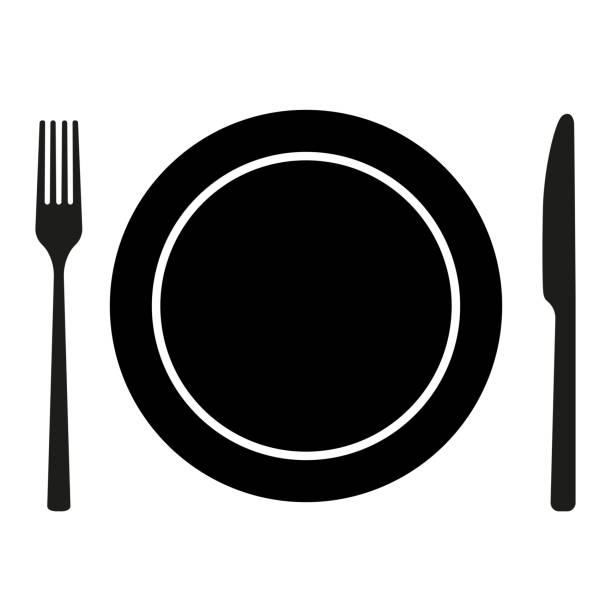 plate with knife and fork isolated on white background plate with knife and fork isolated on white background vector illustration plate and fork stock illustrations