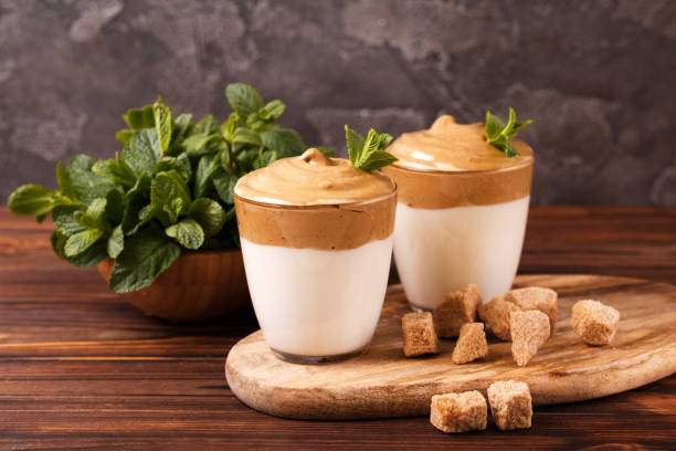 istock whipped dalgona coffee with milk and sugar. South Korean drink 1222778286