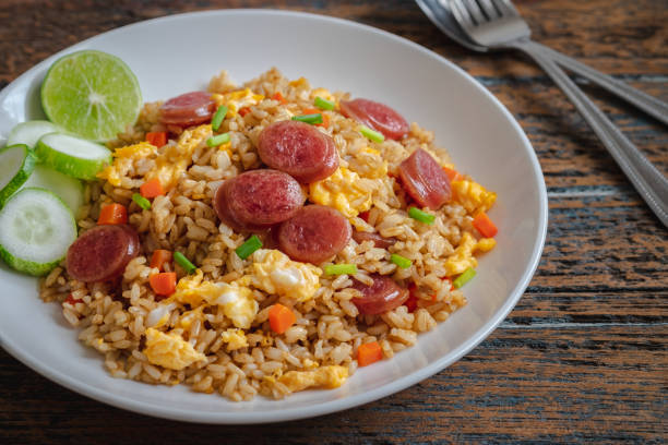 istock Fried rice with chinese sausage on plate 1222778727
