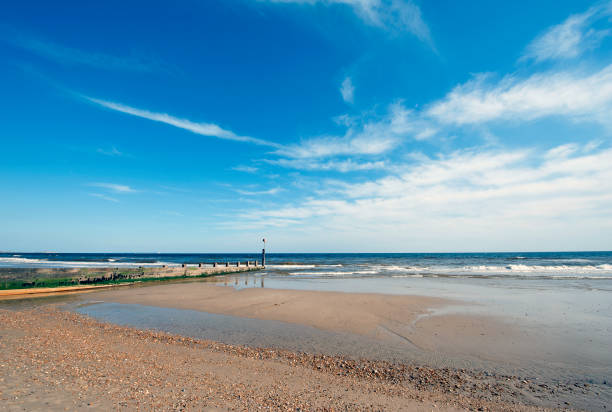 istock Sunny tranquil seashore beach walk on the Jurassic Coast, England, UK 1222780026