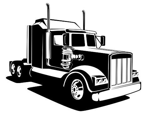 Classic lorry black and white art. Truck industry illustration.