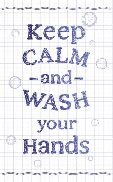istock Keep calm and wash your hands, vector motivational quote card on a notebook paper 1222781985