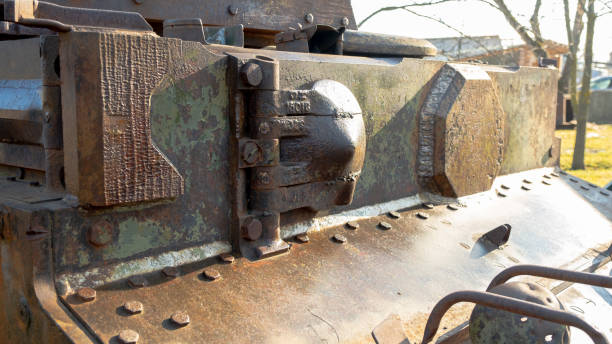 istock Armor of the tank since the second world war. Rusty armor. War and destruction. 1222782041