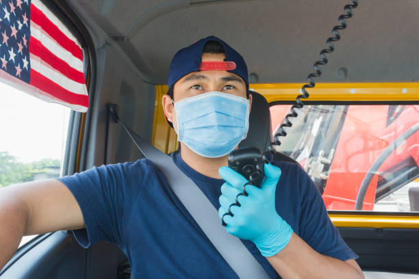 istock Truck driver wearing a mask 1222785366