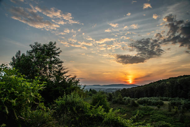 Sunrise over the hills near Reading, PA stock photo